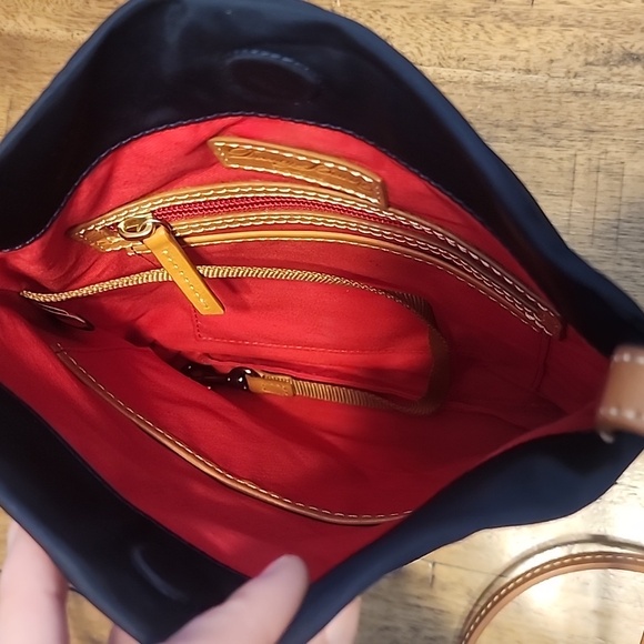 Dooney & Bourke Navy Messenger Bag with Logo and Textured Fabric - Picture 11 of 16